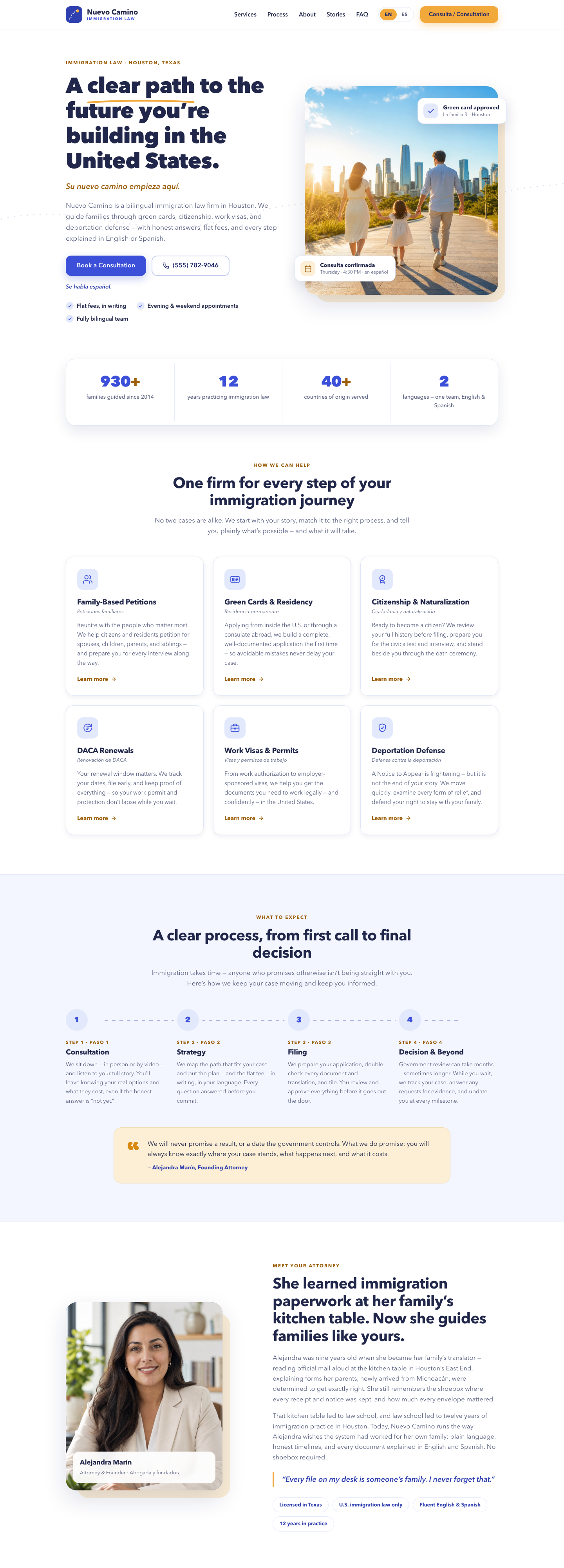Nuevo Camino Immigration Law — example website